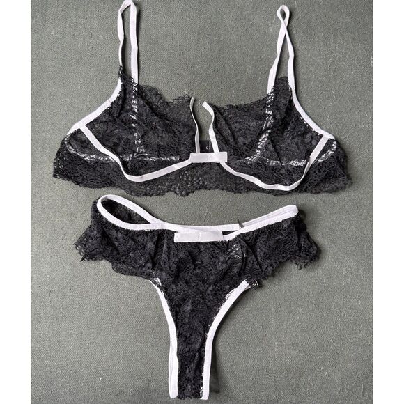 2 Piece Lace Lingerie Set Women Bralette Bra with Underwear Size XL - Picture 1 of 8